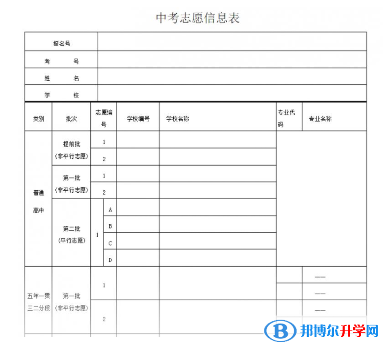 內(nèi)江2022年中考志愿填報(bào)表